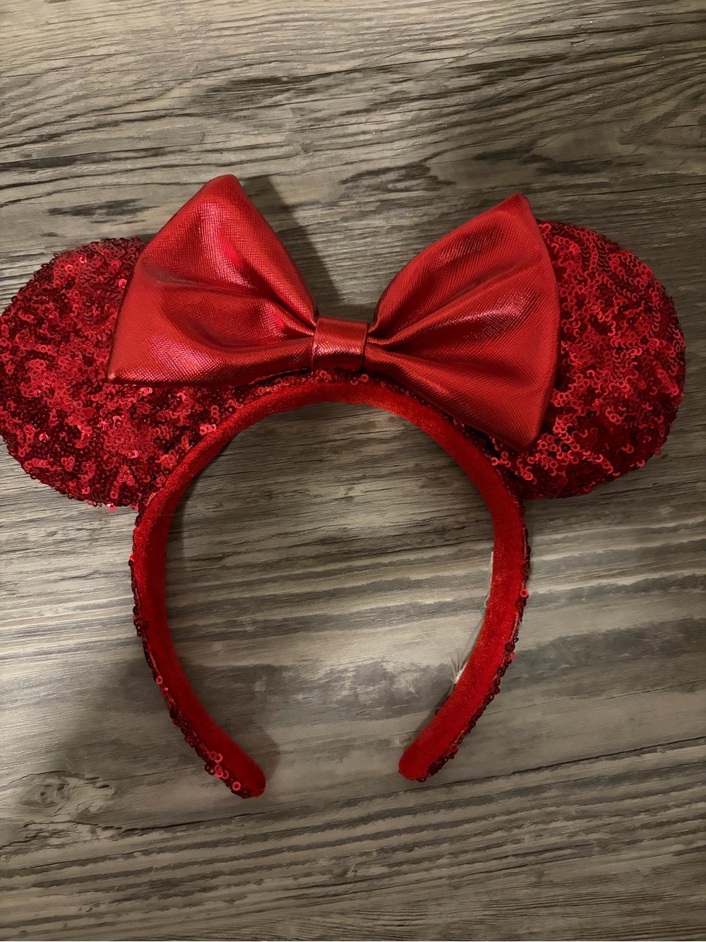 Red Sequin Disney Ear Headband with Bow- Vintage
